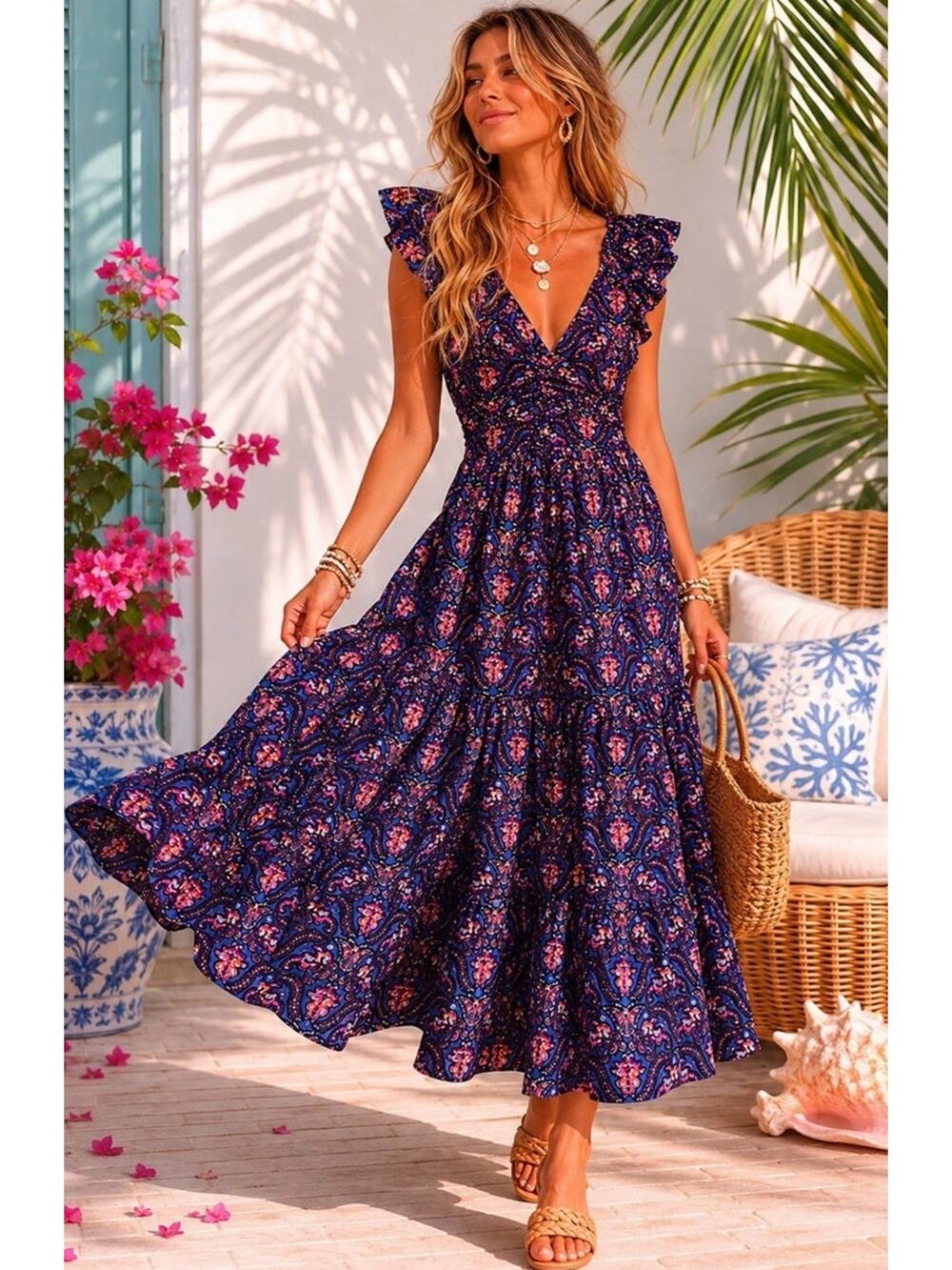 Caroline Constas Tiered Maxi Dress Women's Size M 100% Cotton Floral Paisley